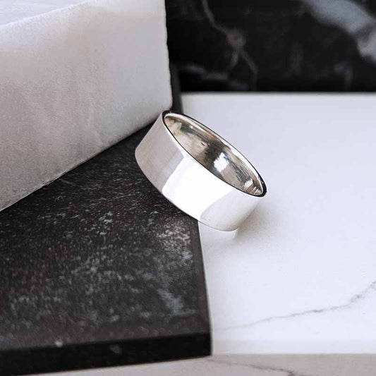 Sterling Silver Wide Flat Band Ring — 8mm