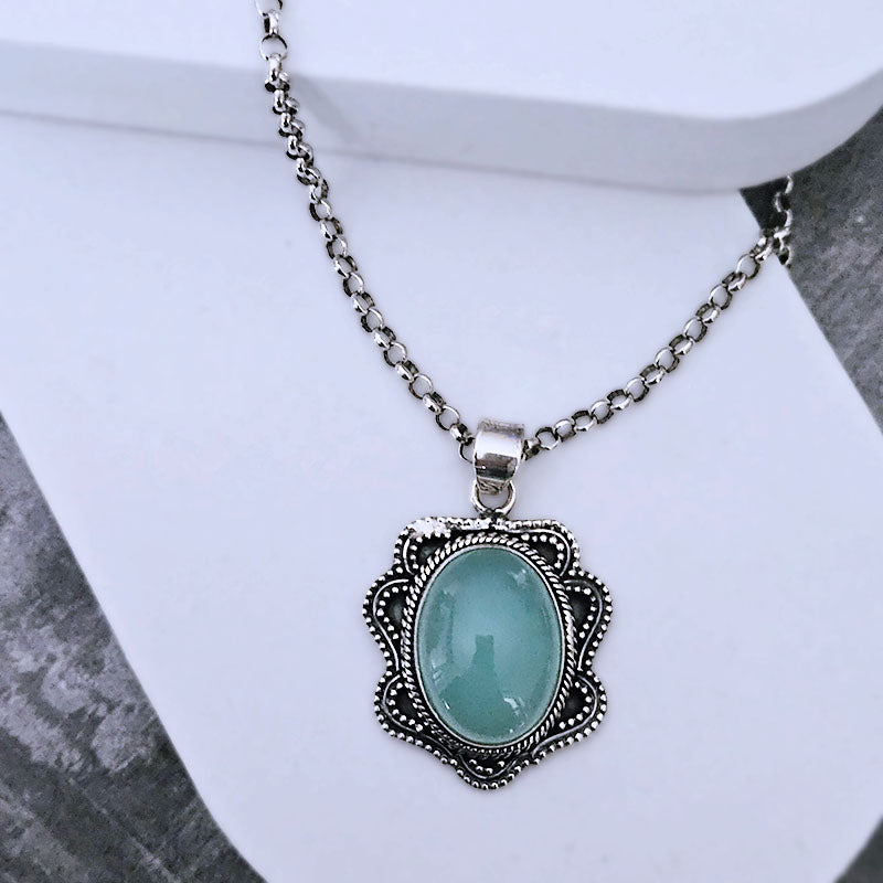 Necklace with a Chelcedony pendant featuring a Chelcedony stone on a white background