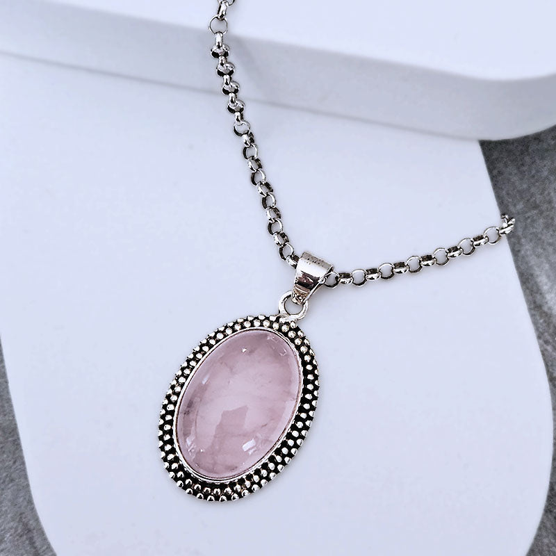 Sterling Silver Rose Quartz Pendant with a silver chain