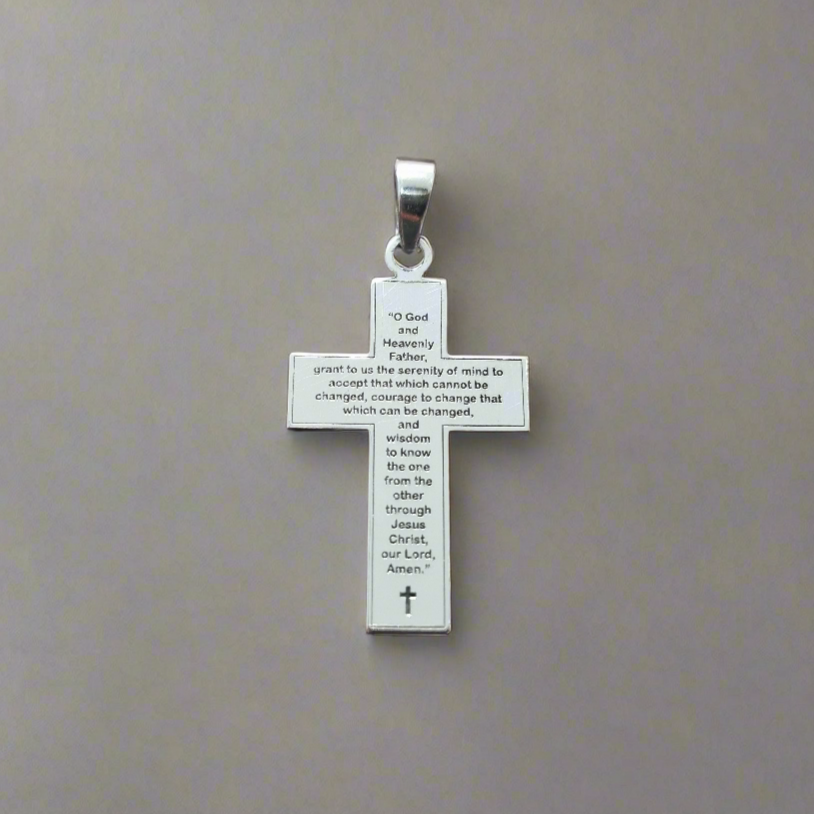 Sterling Silver Cross with an engraving of the Serenity Prayer 