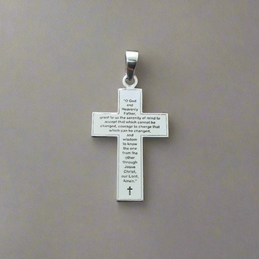 Sterling Silver Cross with an engraving of the Serenity Prayer 