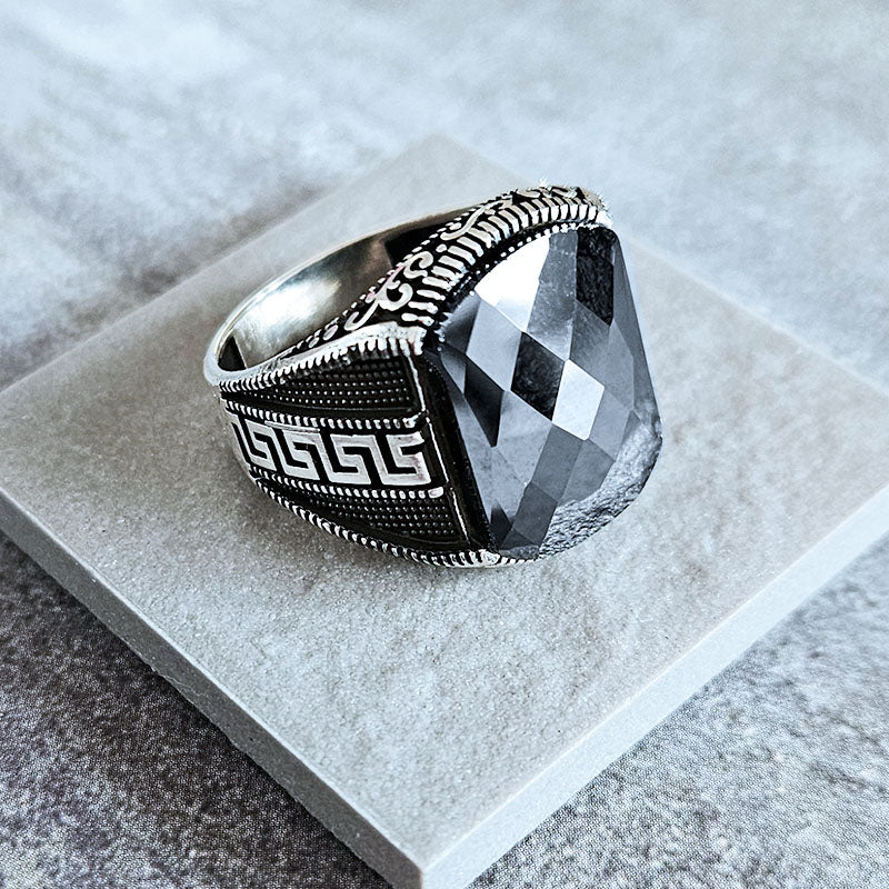 Rectangle Onyx Ring with Meander Pattern