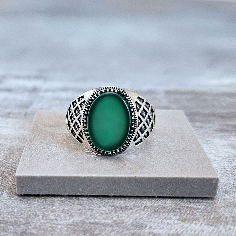 Sterling Silver Green Onyx Stone Ring 