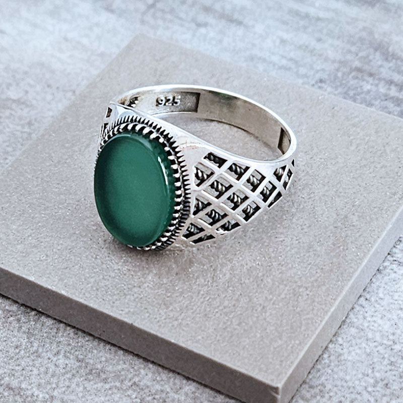 Sterling Silver Green Onyx Stone Ring 