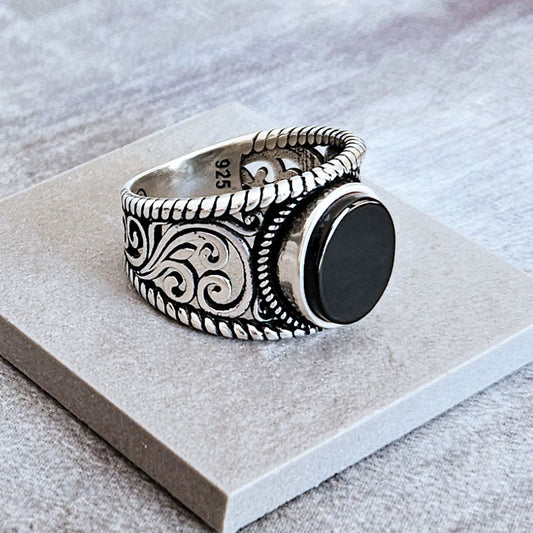 Sterling Silver Onyx Stone Ring