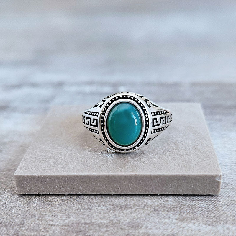 Sterling silver ring for men with a green onyx stone