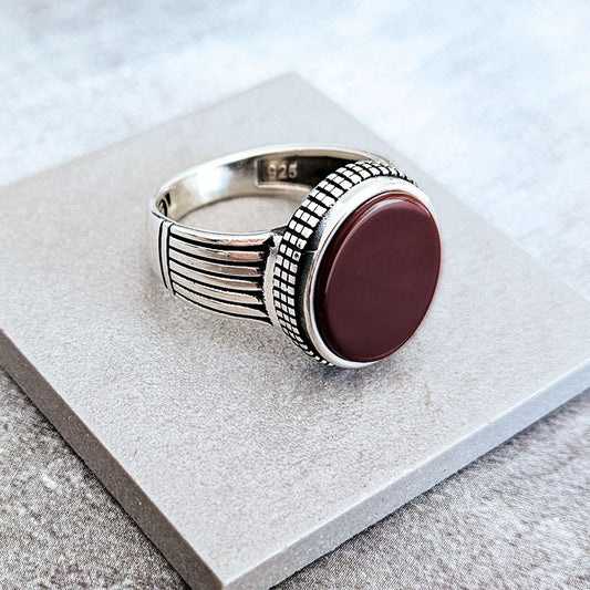 Sterling silver ring for men with oval carnelian stone