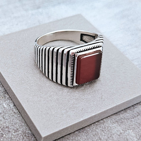 Rectangle Carnelian Ring For Men