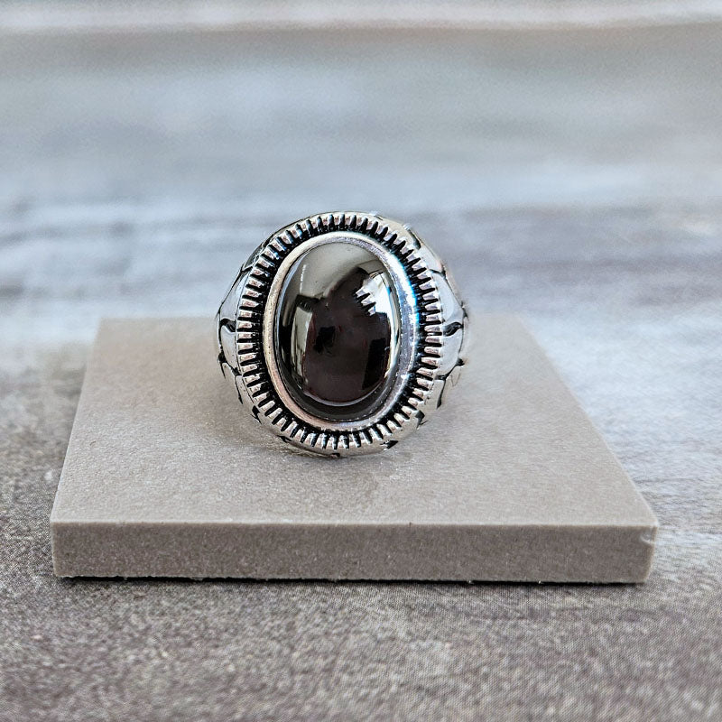 Sterling silver ring for men with Hematite stone