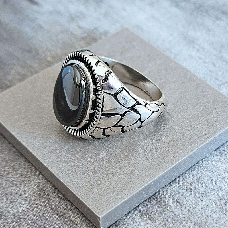 Sterling silver ring for men with Hematite stone