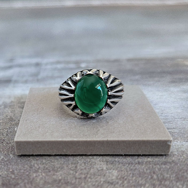 Sterling Silver Green Onyx Stone Ring 