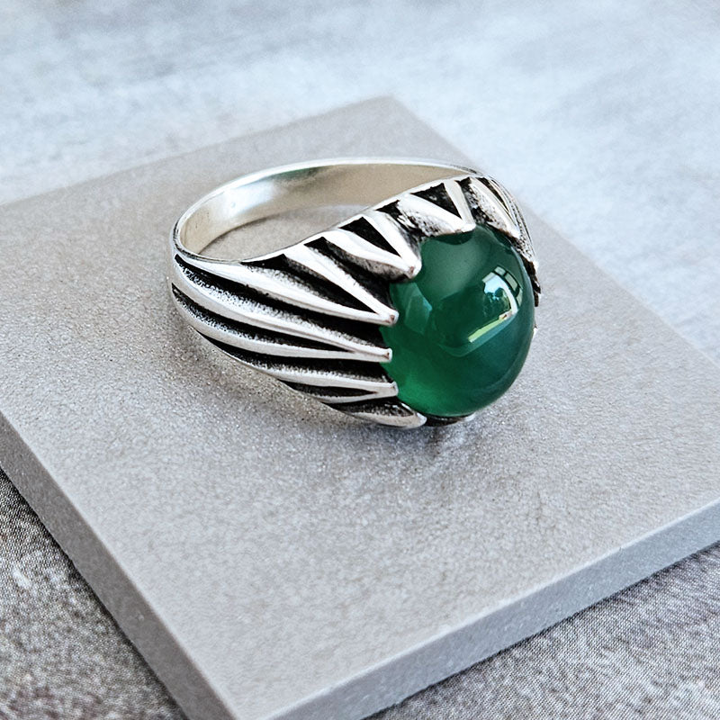 Sterling Silver Green Onyx Stone Ring 
