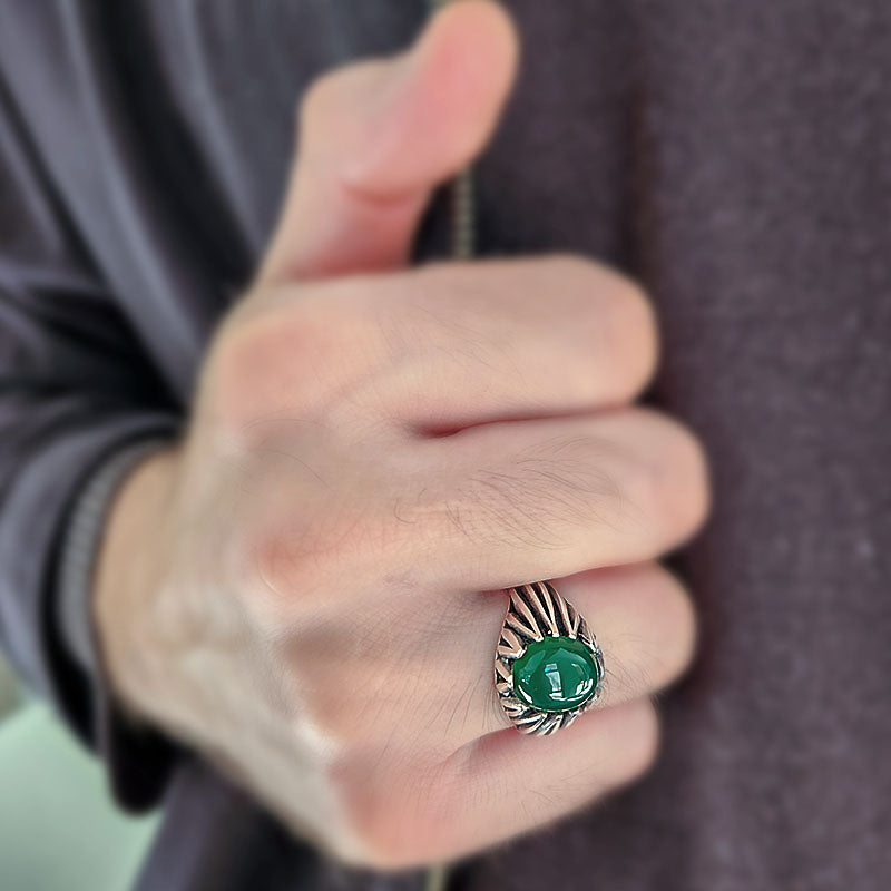 Sterling Silver Green Onyx Stone Ring 