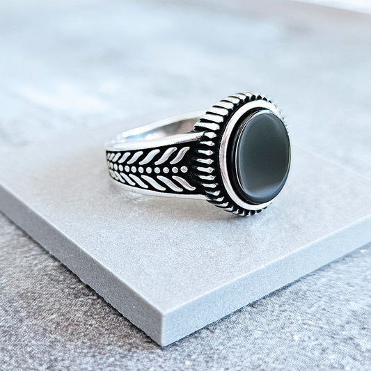 Sterling Silver Ring set with a Genuine Onyx Stone