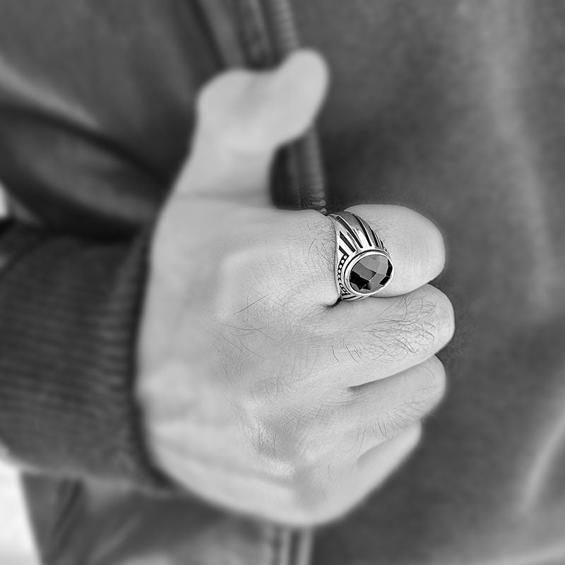 Faceted Onyx Stone Ring, made with Sterling Silver 