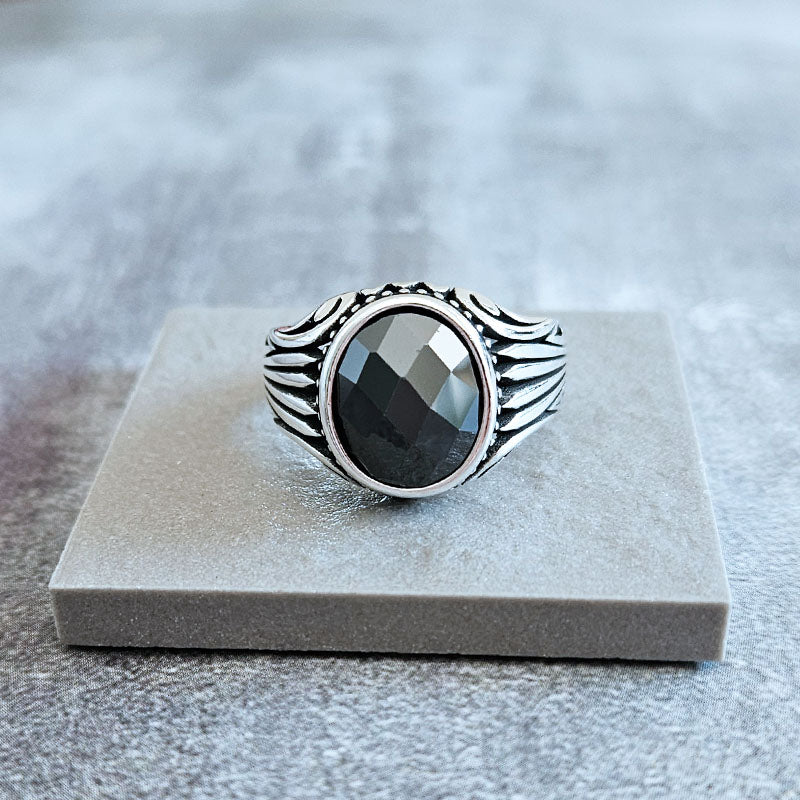Sterling silver onyx ring. Oval Onyx ring for Men.