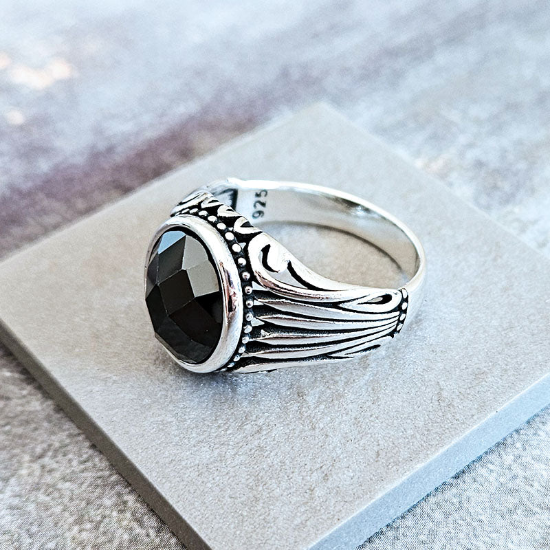 Sterling silver onyx ring. Oval Onyx ring for Men.