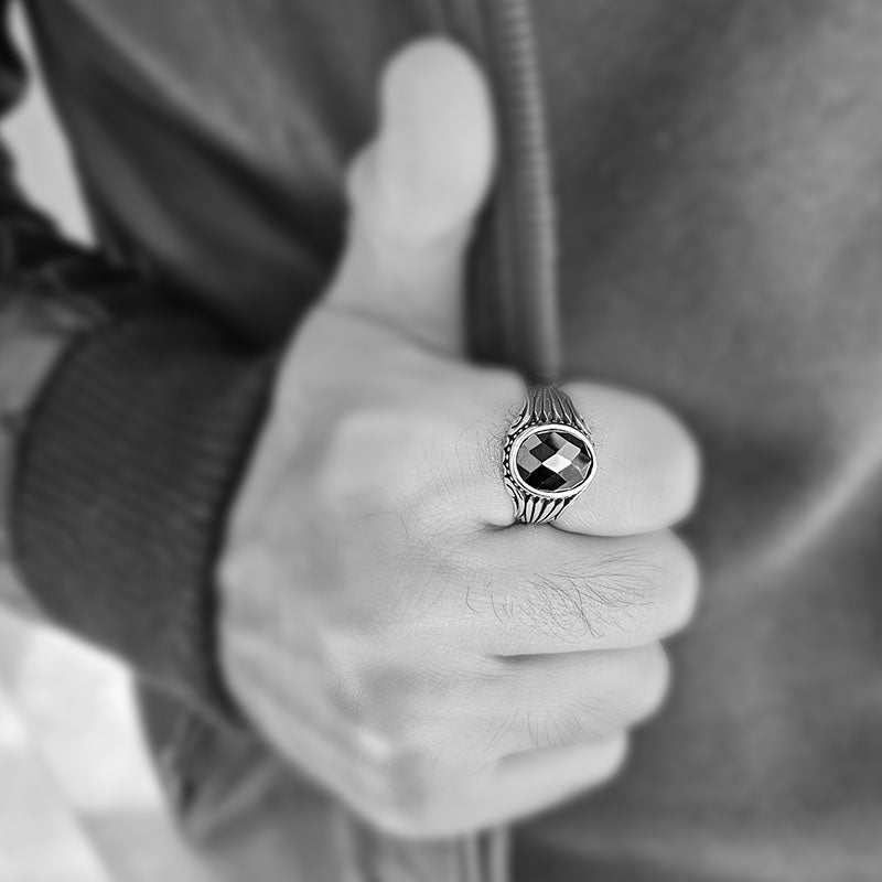 Sterling silver onyx ring. Oval Onyx ring for Men.