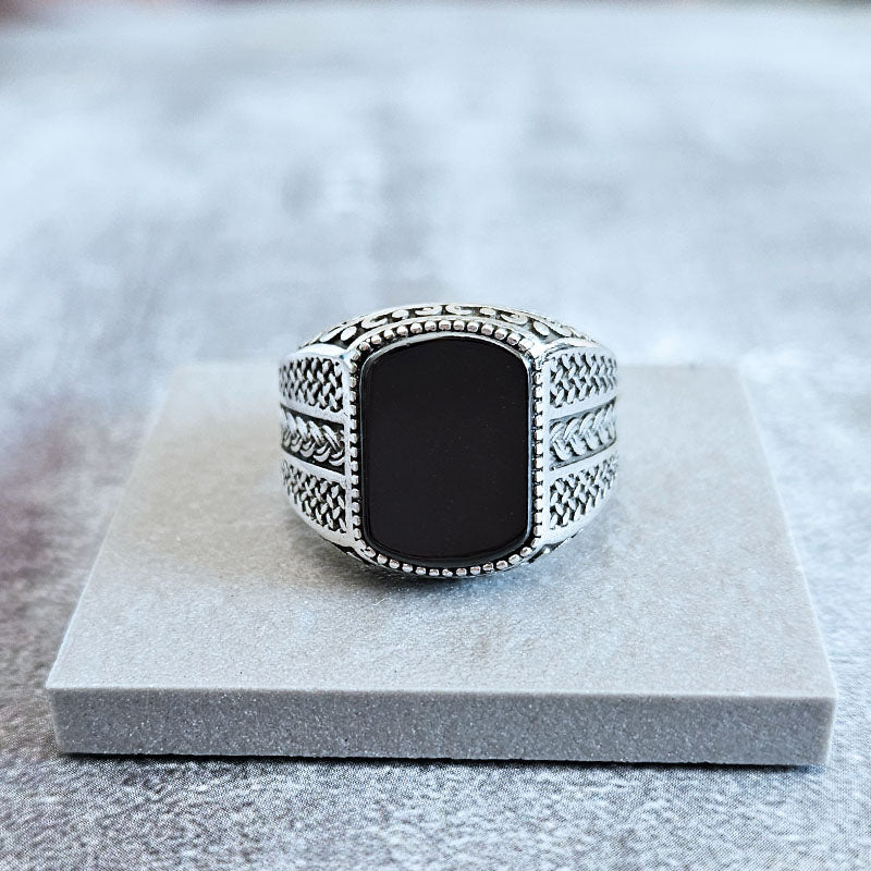Rectangle Hematite Stone Ring
