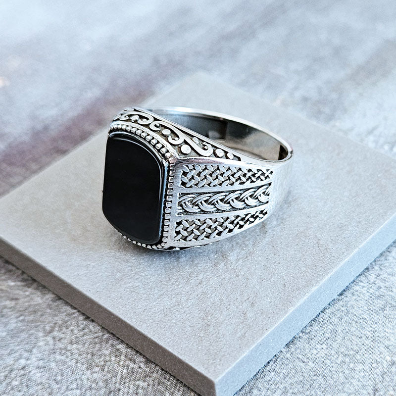 Rectangle Hematite Stone Ring