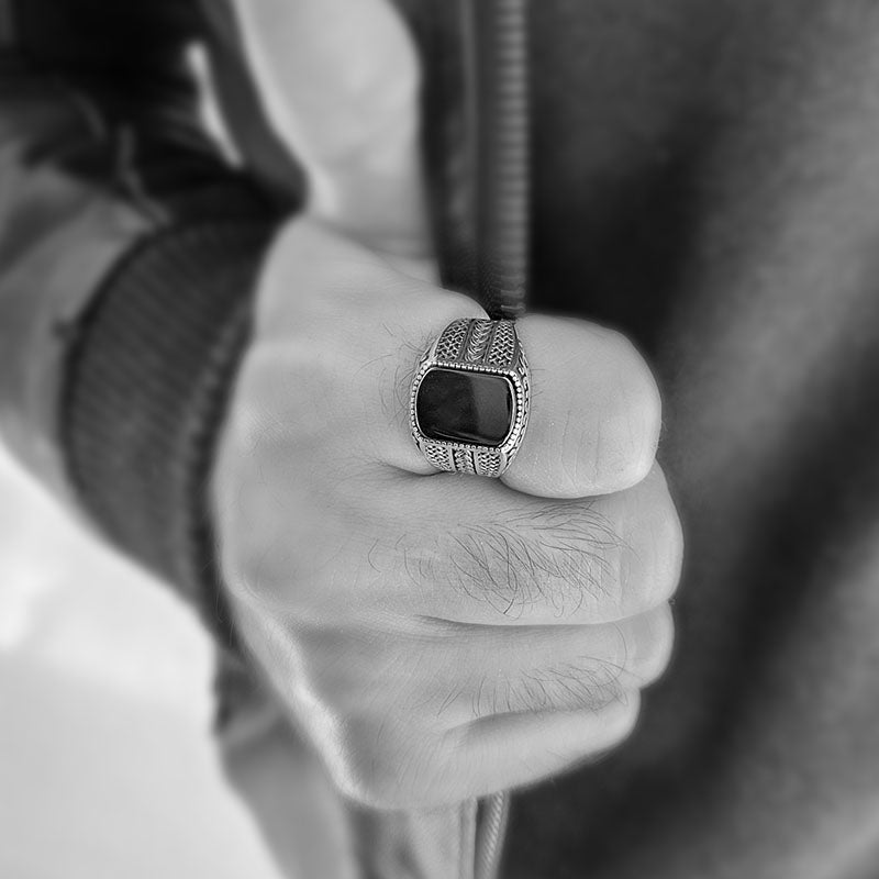 Rectangle Hematite Stone Ring