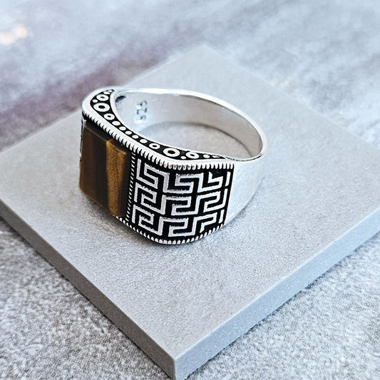 Sterling Silver Tiger's Eye Stone Ring. Men's Ring