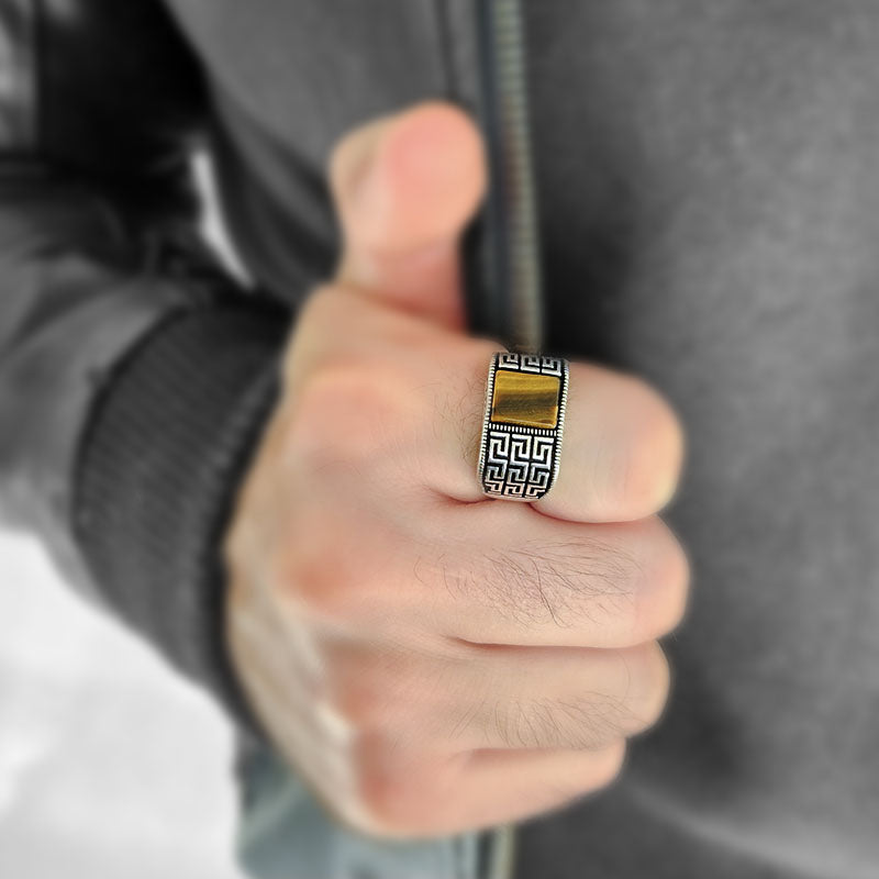 Sterling Silver Tiger's Eye Stone Ring. Men's Ring