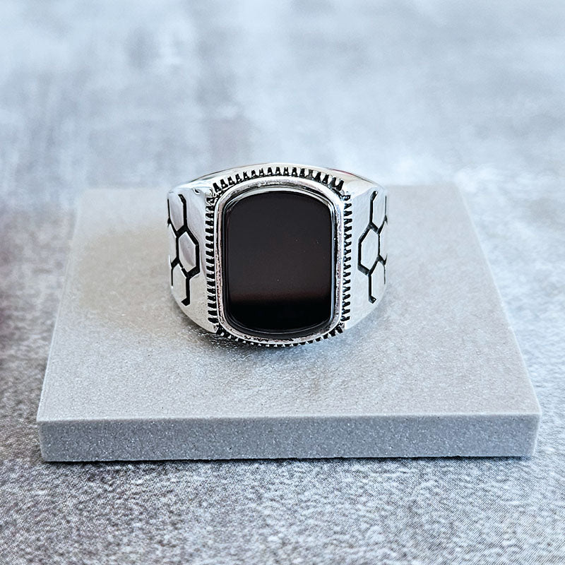 Rectangle Shaped Onyx stone ring for men