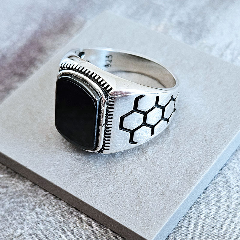 Rectangle Shaped Onyx stone ring for men