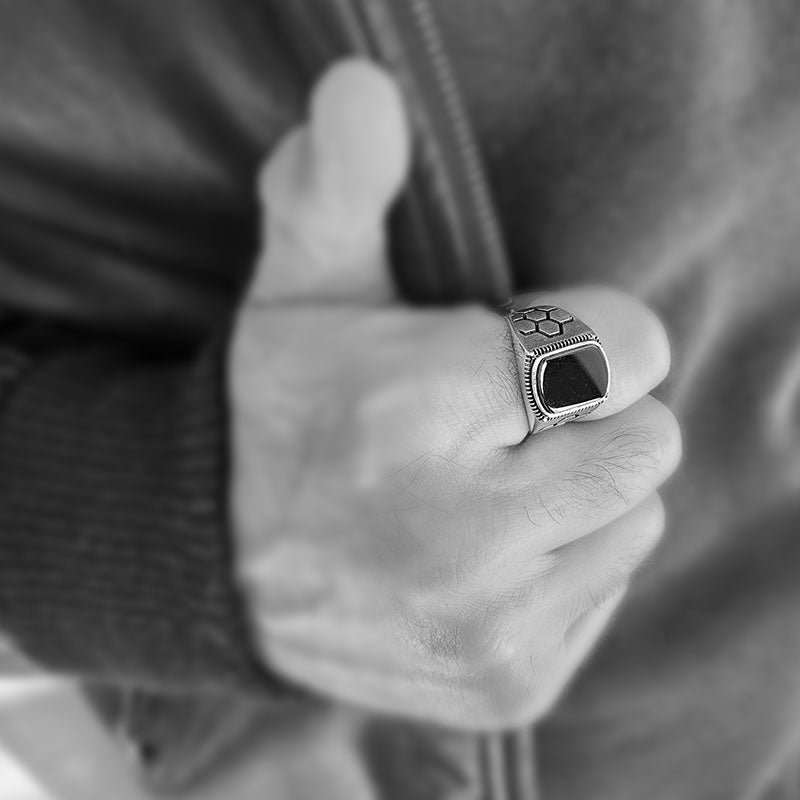 Rectangle Shaped Onyx stone ring for men