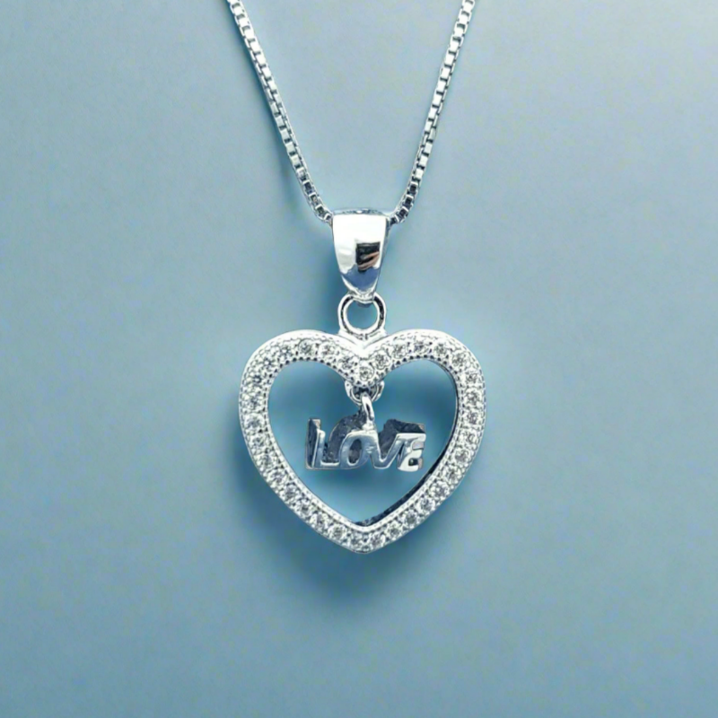 Sterling Silver Heart Pendant with Cubic Zirconia Stones