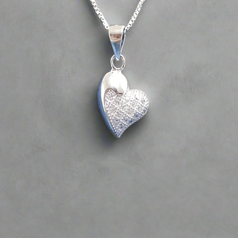 Sterling Silver Heart Pendant with Cubic Zirconia Stones