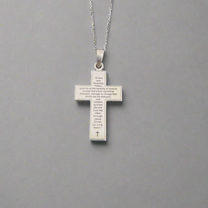 Sterling Silver Cross with an engraving of the Serenity Prayer 