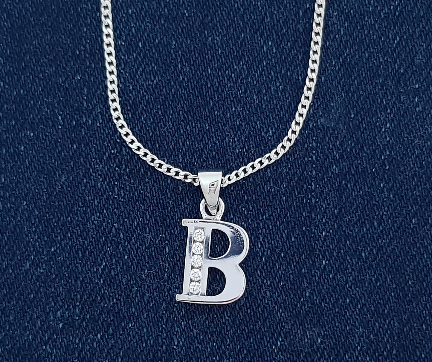 Sterling Silver Initial with Cubic Zirconia Stones- "B" Initial or Letter