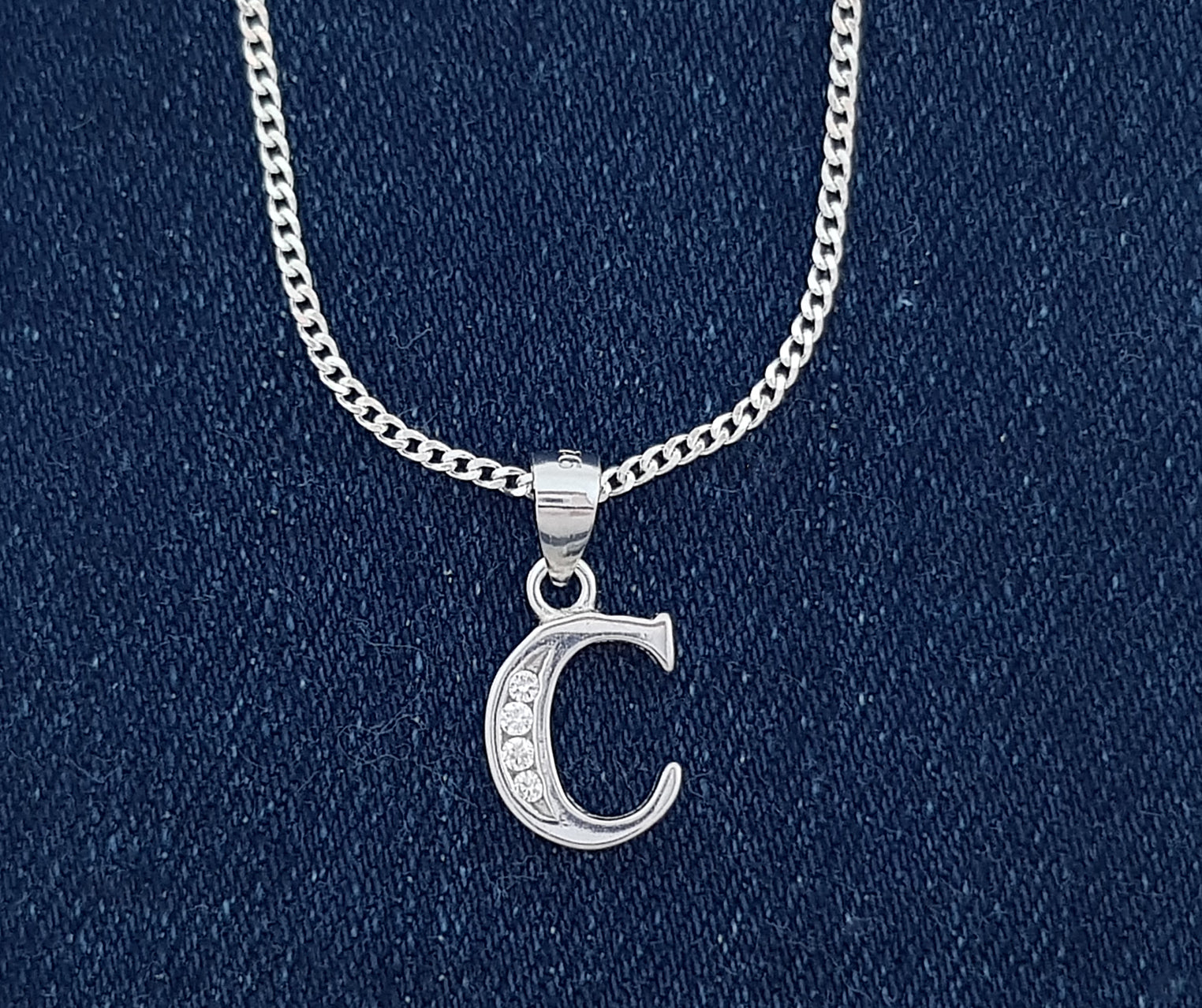 Sterling Silver Initial with Cubic Zirconia Stones- "C" Initial or Letter
