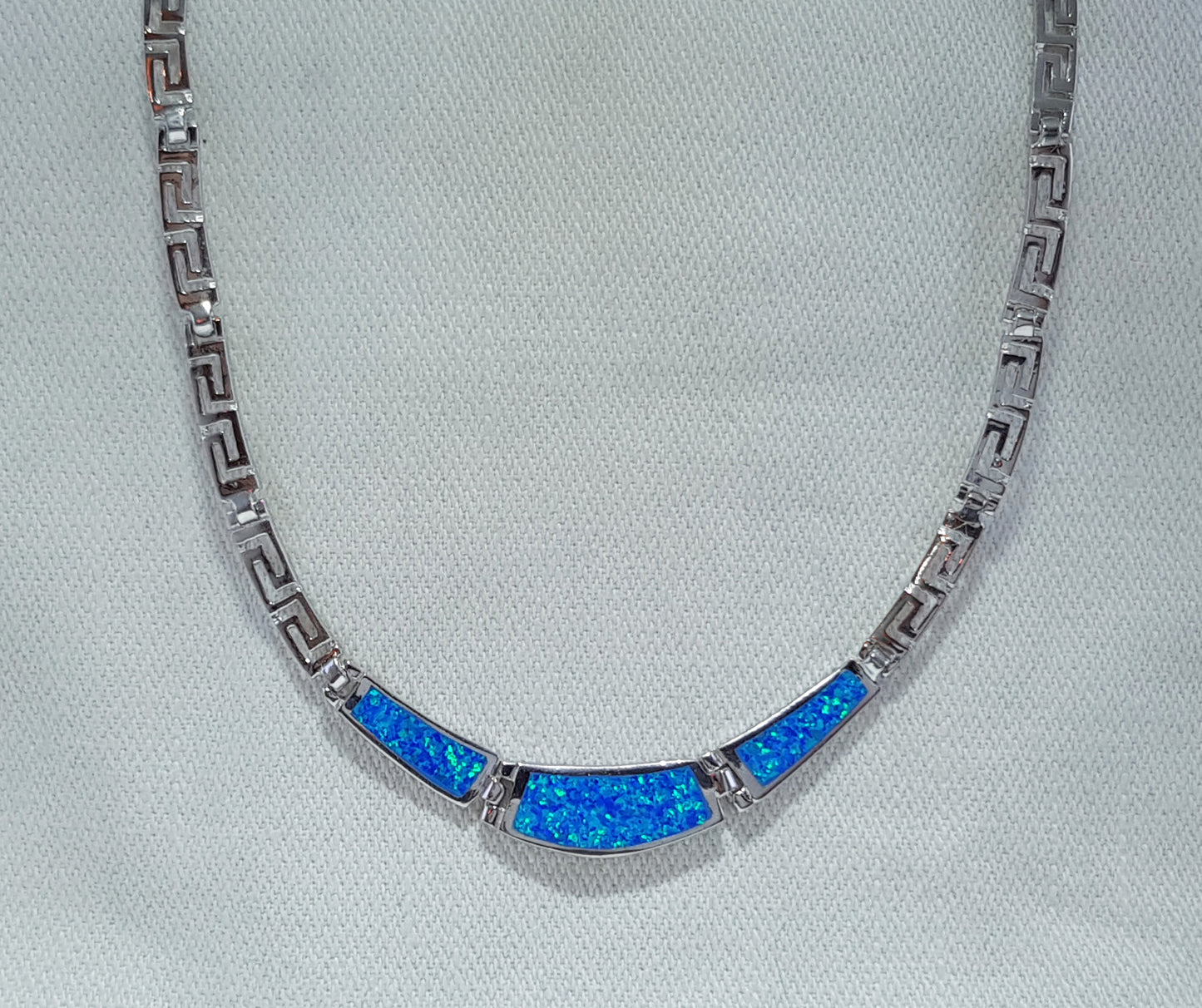 Crushed Opal Necklace - Sterling Silver with a Greek Pattern