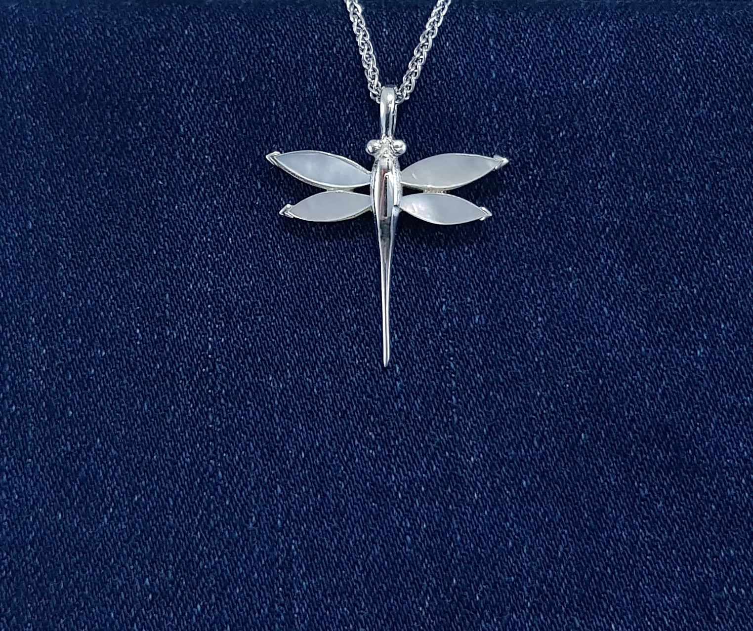 Dragonfly pendant with Mother of Pearl Stones set in Sterling Silver 