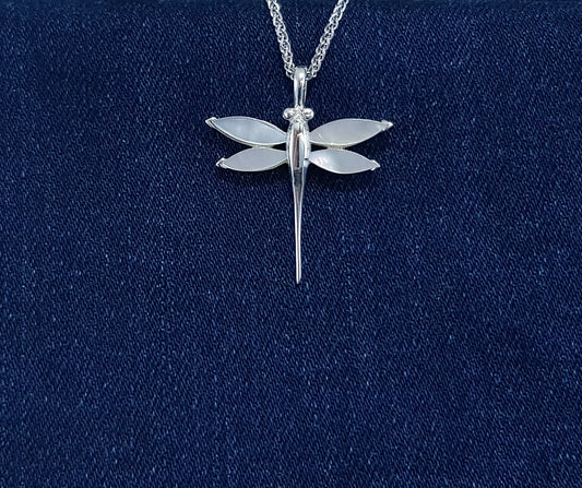 Dragonfly pendant with Mother of Pearl Stones set in Sterling Silver 