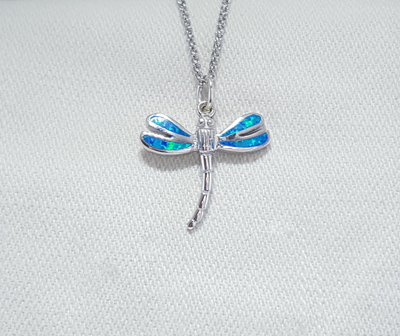 Crushed Opal Dragonfly pendant set in Sterling Silver 