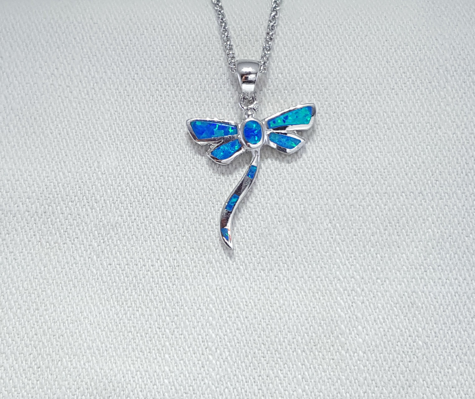 Crushed Opal Dragonfly pendant set in Sterling Silver 