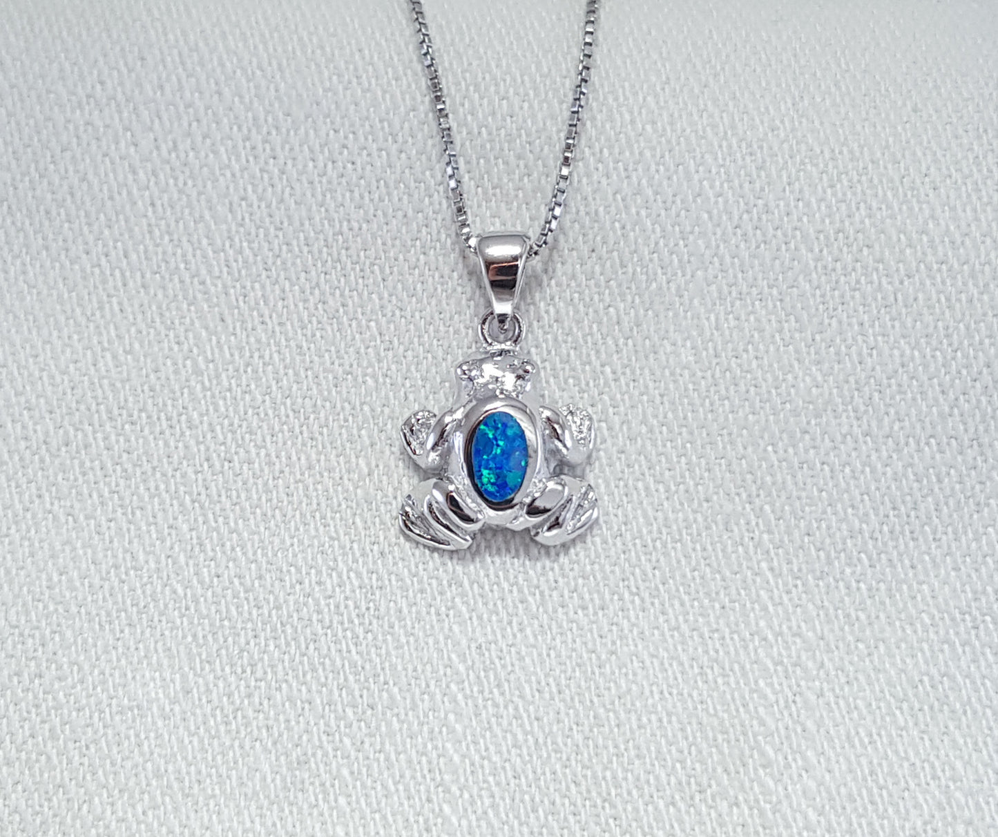 Crushed Opal frog pendant set in Sterling Silver 