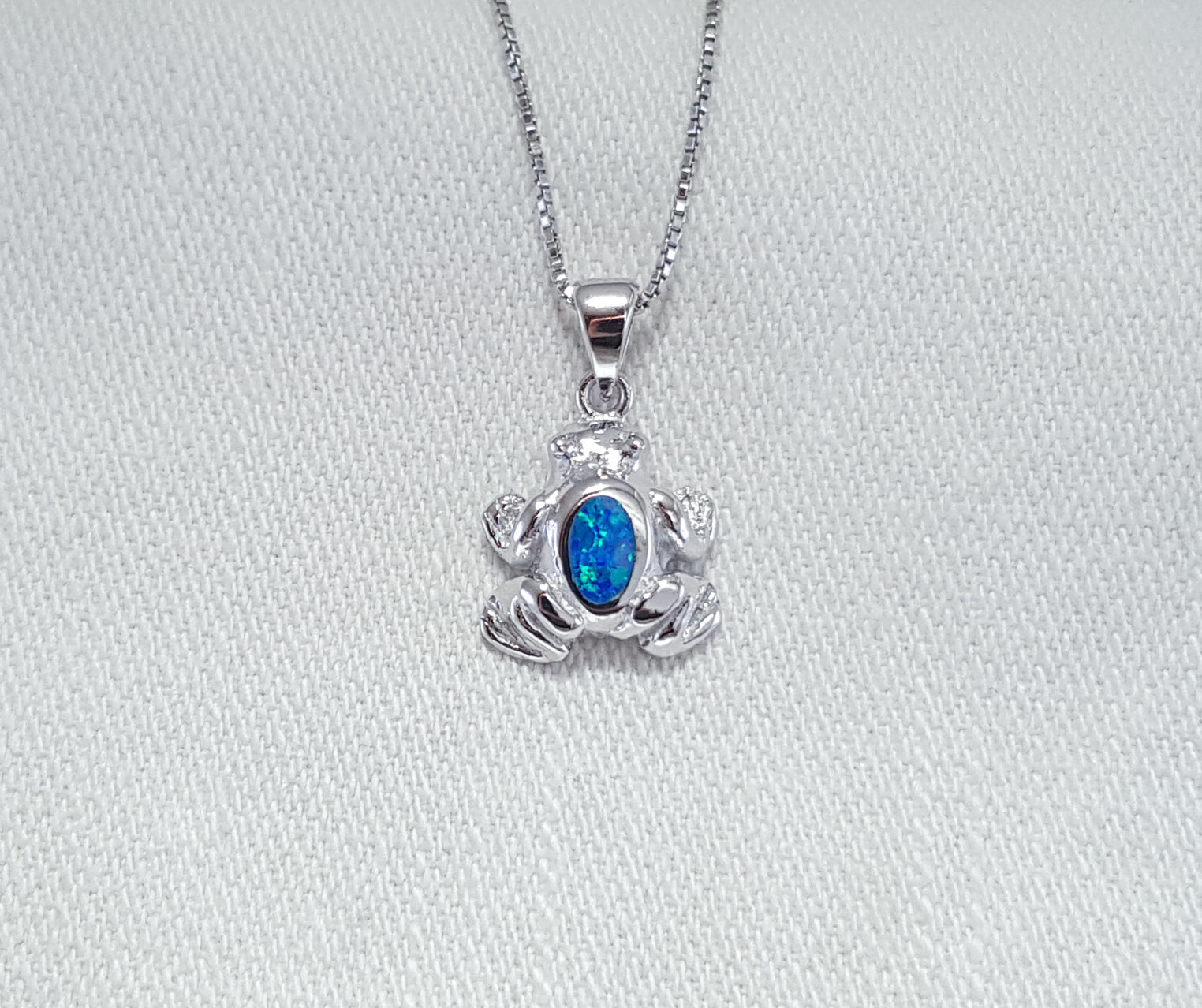 Crushed Opal frog pendant set in Sterling Silver 