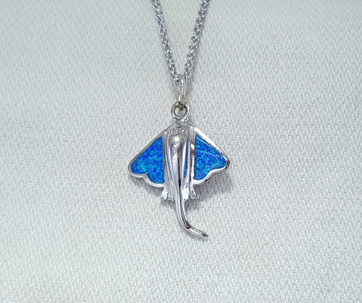 Crushed Opal manta ray or sting ray pendant set in Sterling Silver 