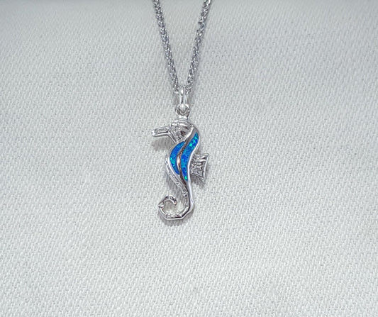 Crushed Opal Sea-Horse pendant set in Sterling Silver 