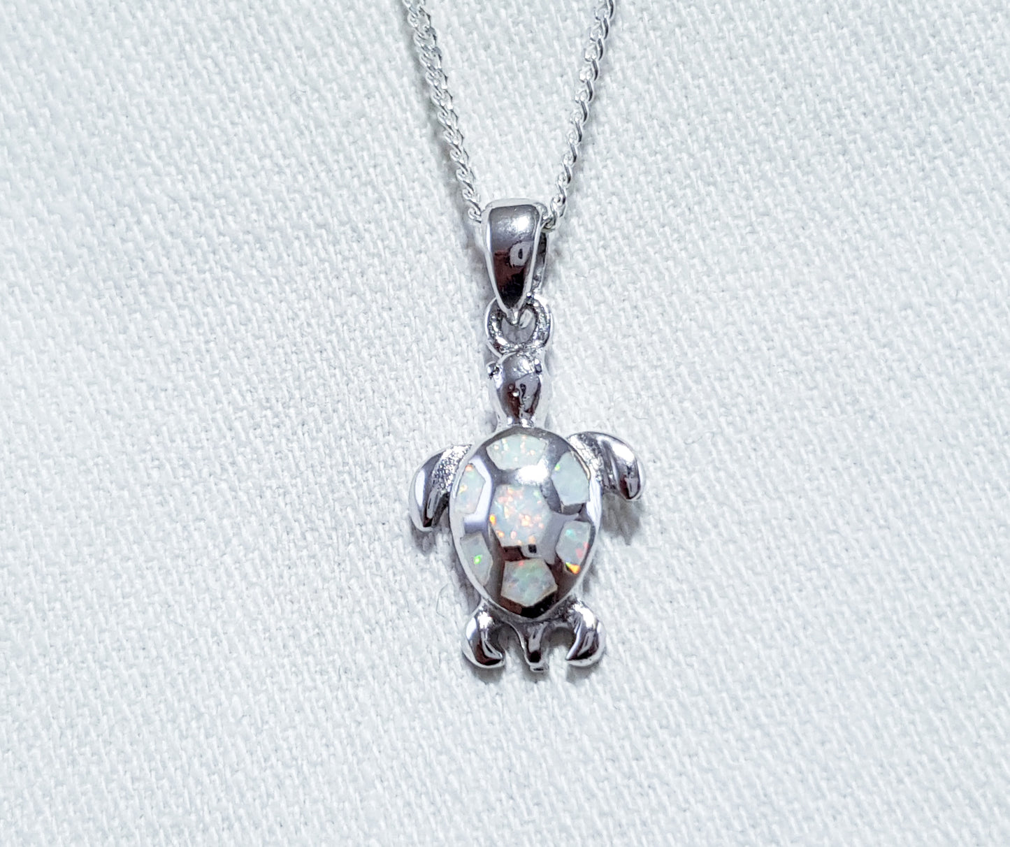 Sterling Silver Turtle Pendant with Crushed Opal Inlay