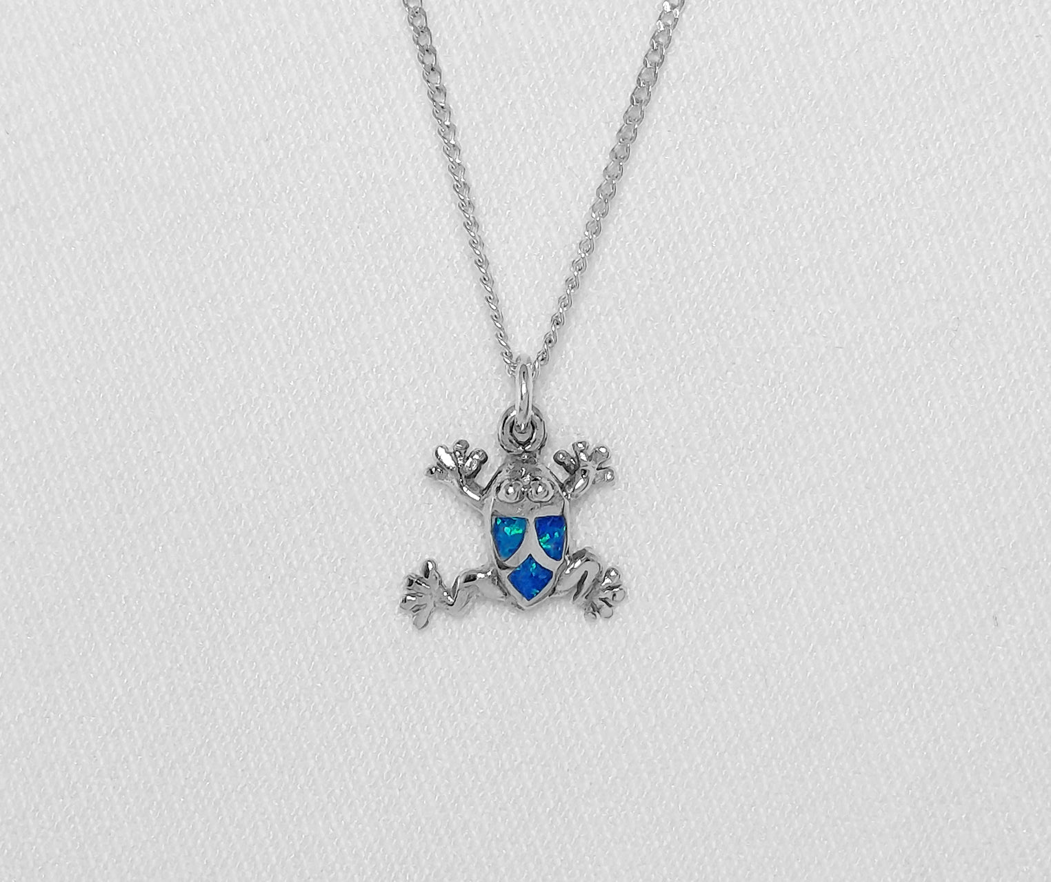 Sterling Silver Frog Pendant With Blue Crushed Opal inlay