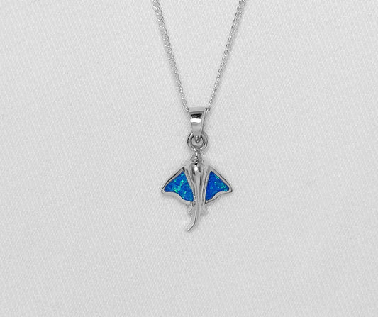 Sterling Silver Manta Ray Pendant with Crushed Opal Inlay