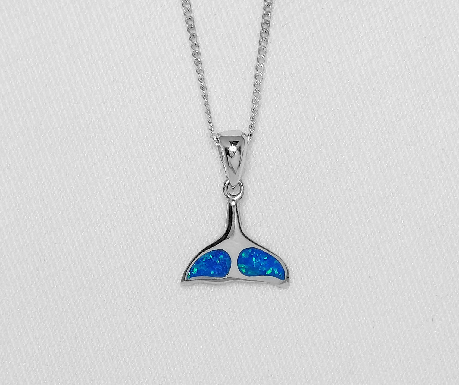 Sterling Silver Whale Tail Pendant With Crushed Opal Inlay