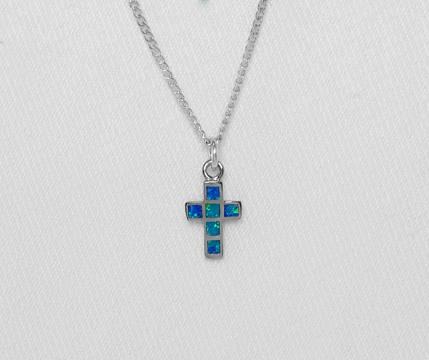 Sterling Silver Cross Pendant with Crushed Opal Inlay
