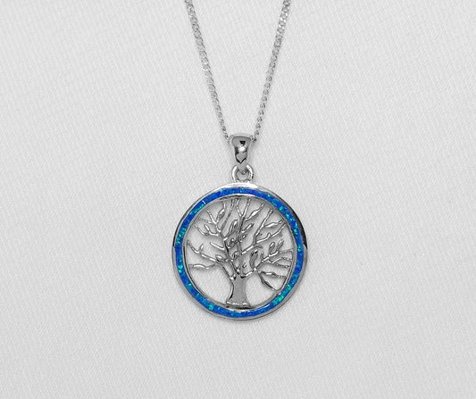 Sterling Silver Tree of Life Pendant with Crushed Opal Inlay